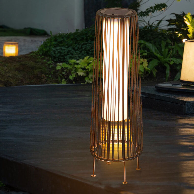 Modern Solar Trapezoidal Iron Rattan Wicker LED Light