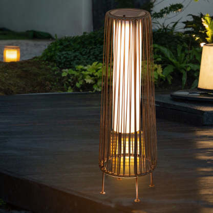 Modern Solar Trapezoidal Iron Rattan Wicker LED Light