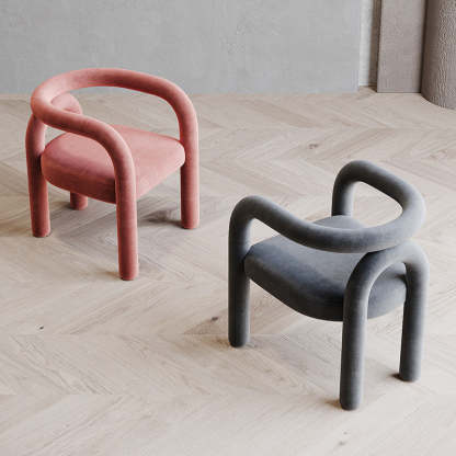 Scandinavian Curved Velvet Steel Armchair