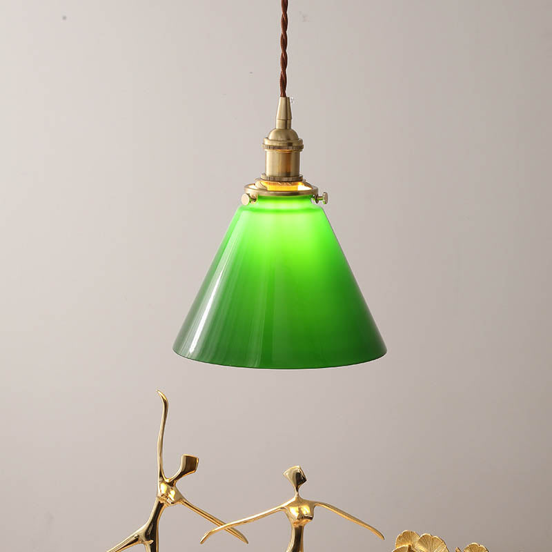 Retro Green Cone Glass Copper Pendant Light