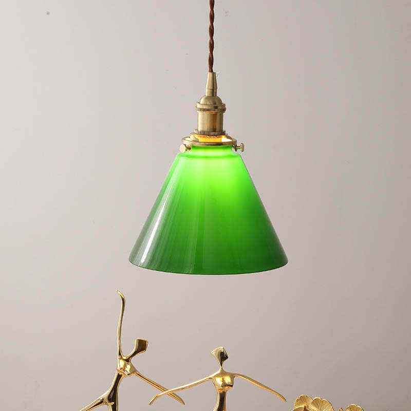 Retro Green Cone Glass Copper Pendant Light