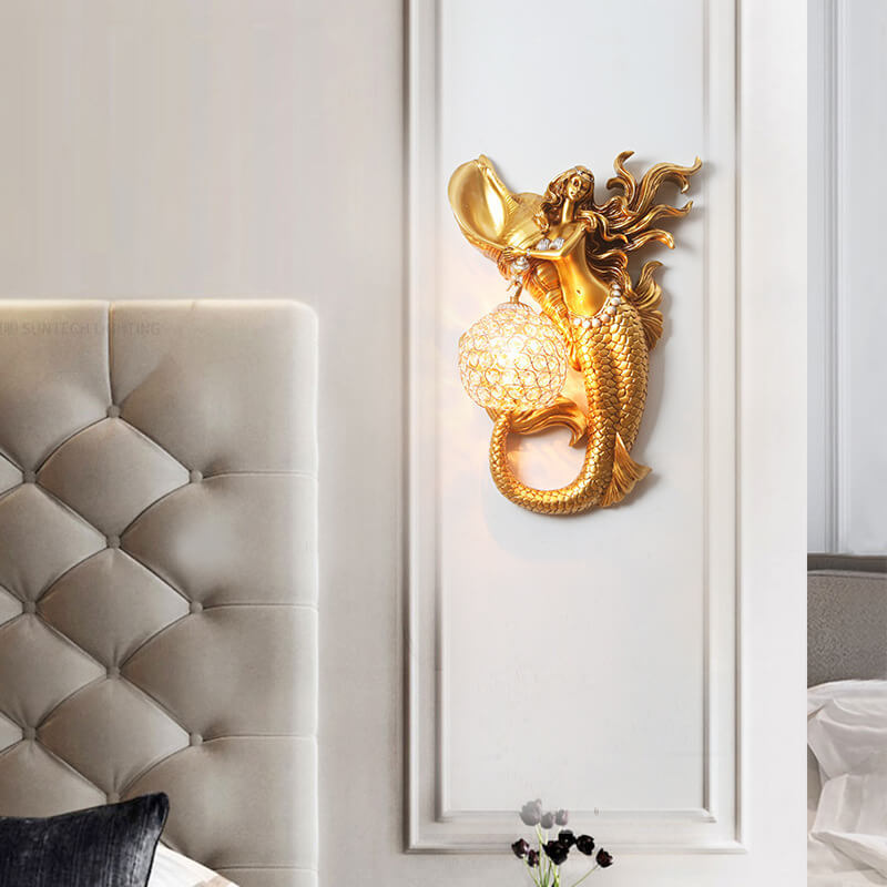 Modern Resin Mermaid Crystal Wall Sconce