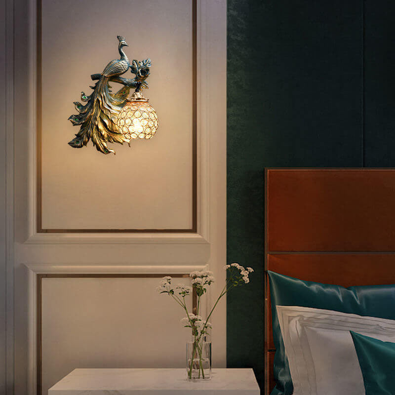 European Vintage Peacock Resin Sconce