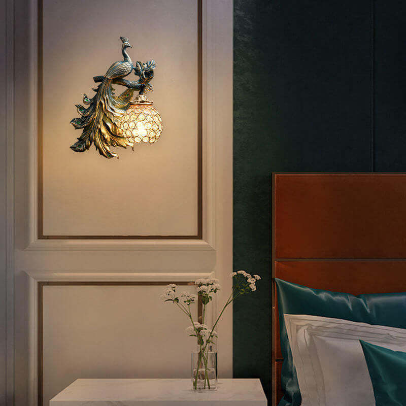 European Vintage Peacock Resin Sconce