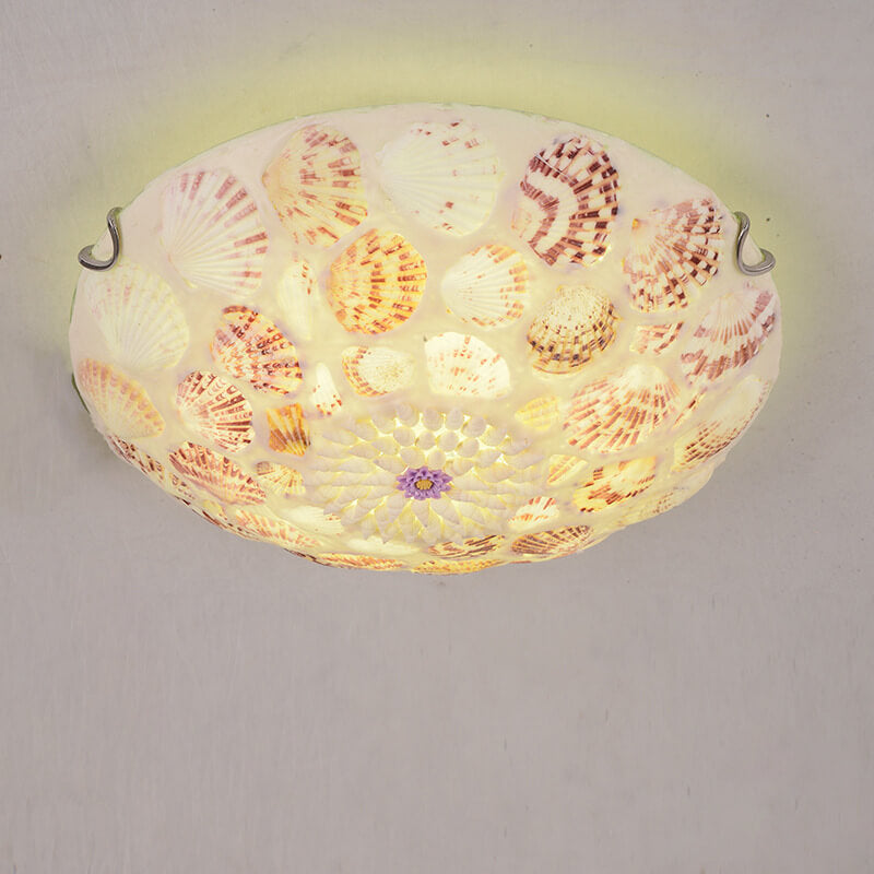 European Mediterranean Shell Round LED Flush Mount Light
