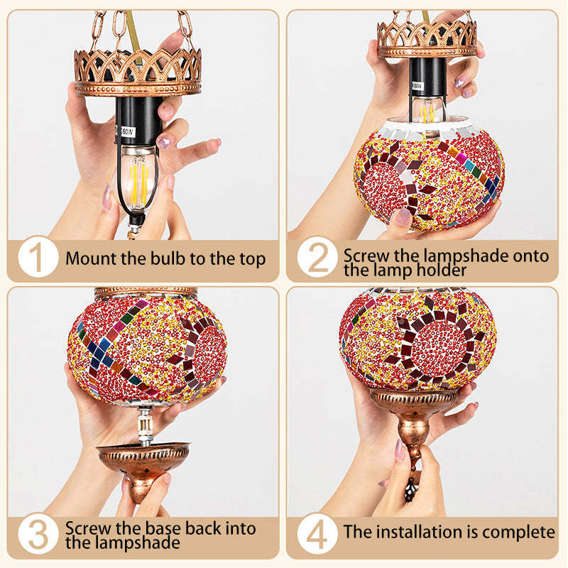 Boho Iron Stained Glass Ball Pendant Light