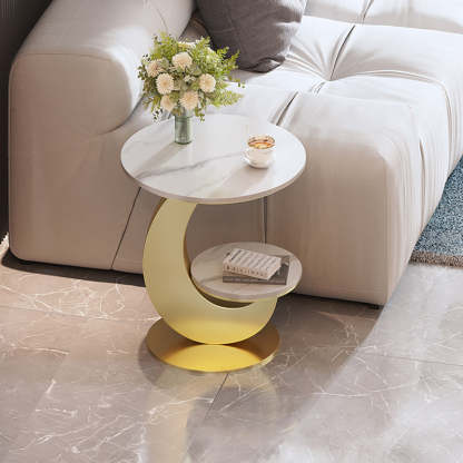 Luxury Round Sintered Stone Coffee Table — Gray Tabletop + Gold Base