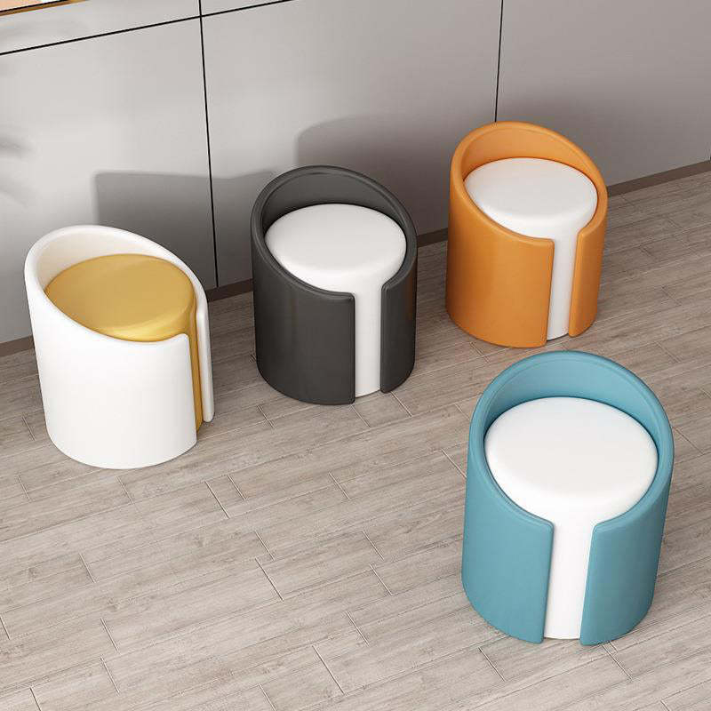 Minimalist Leather Wood Cylinder Vanity Stool
