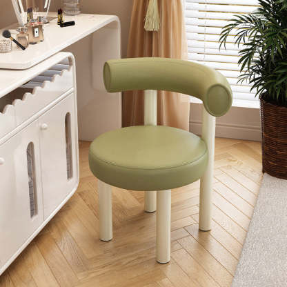 Nordic Round Leather Iron Vanity Stool — White Leather Seat