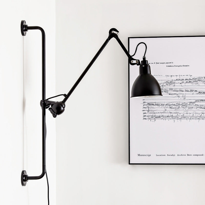 Lighom vintage arm swing gray wall sconces in iron — Matte Black / 220V-240V (UK/AU