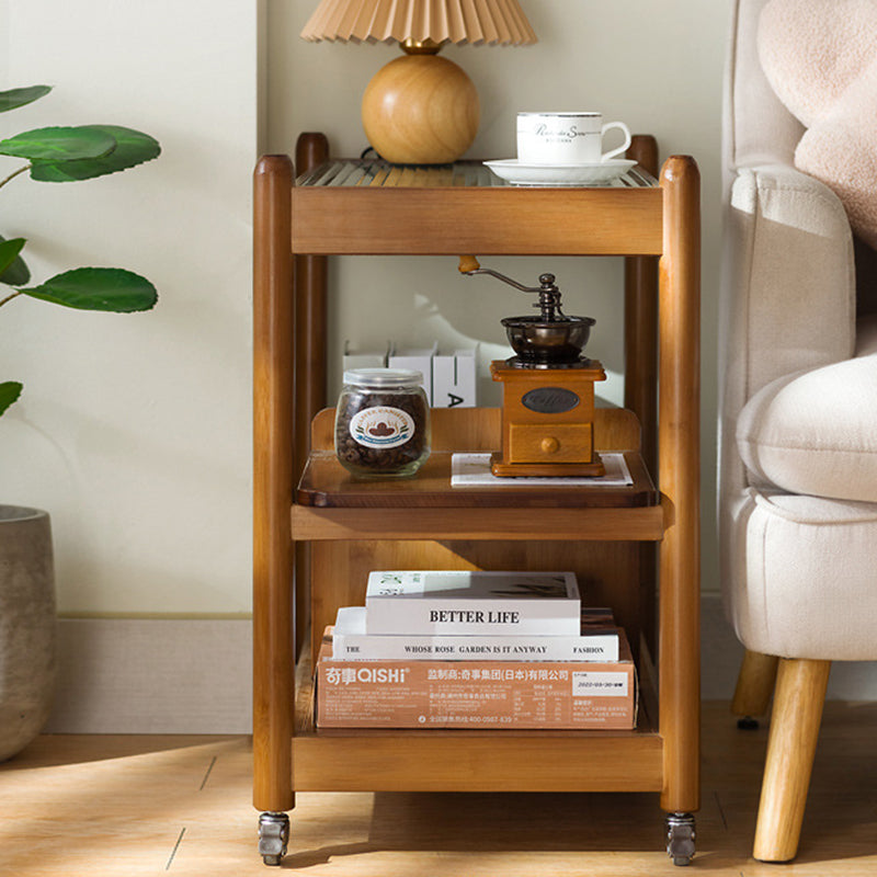 Modern Glass Wood 2-Tier Side Table