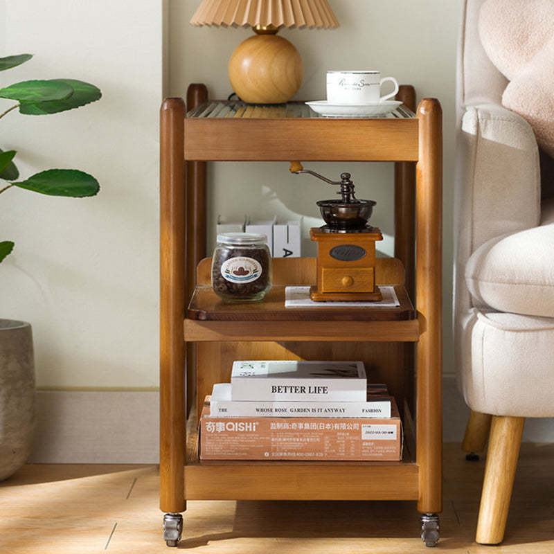 Modern Glass Wood 2-Tier Side Table