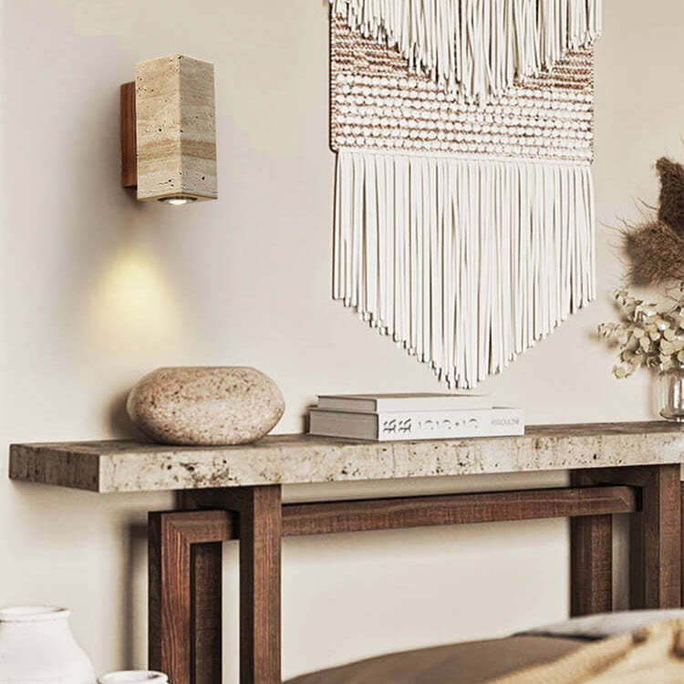Japanese Wabi-Sabi Yellow Travertine Wall Sconce