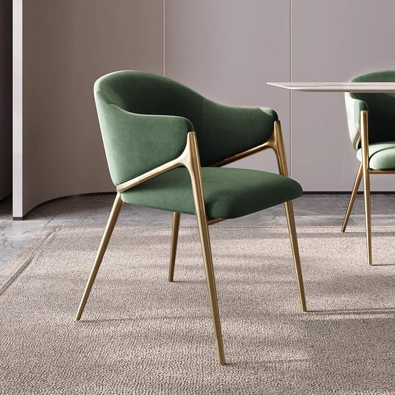 Modern Lambswool Curved Dining Chair With Armrest