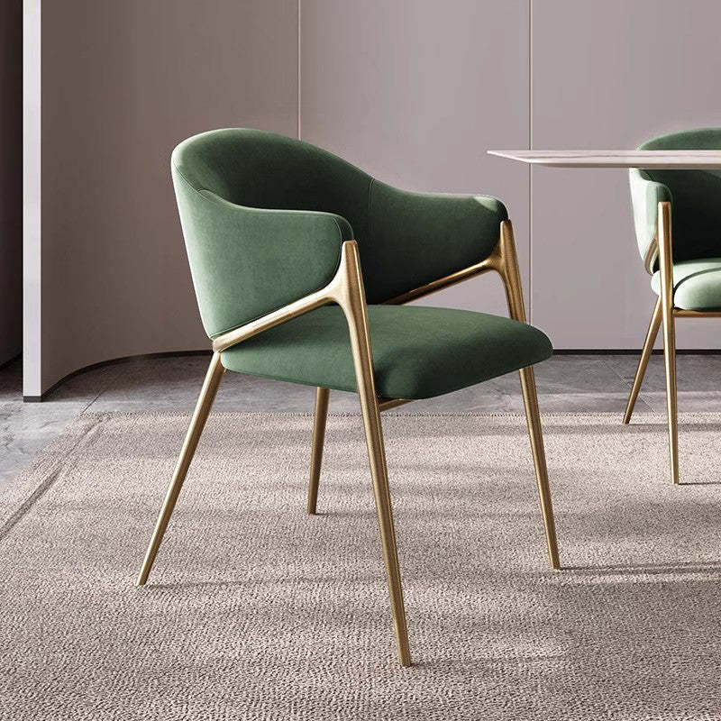 Modern Lambswool Curved Dining Chair With Armrest