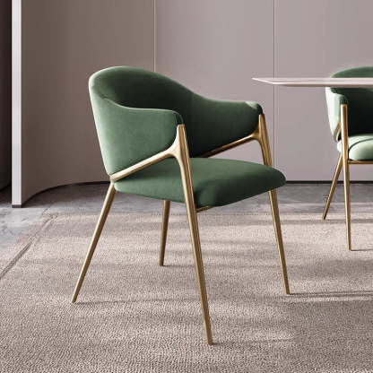 Modern Lambswool Curved Dining Chair With Armrest