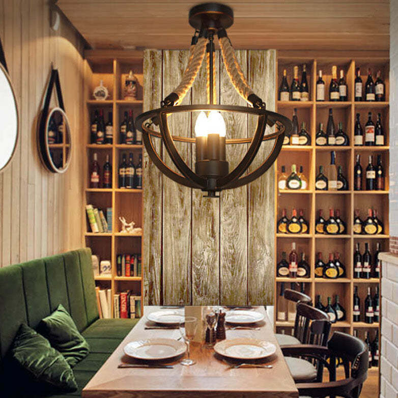 Vintage Industrial Iron Twine Island Chandelier