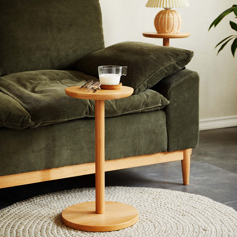 Minimalist Round Wood End Table — Walnut