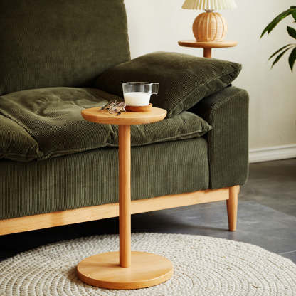 Minimalist Round Wood End Table — Walnut