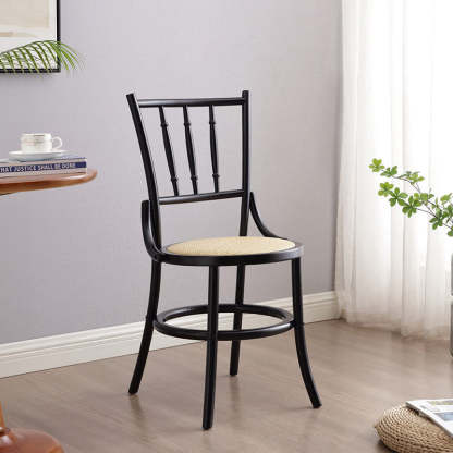 Vintage Cylinder Wood Rattan Dining Chair
