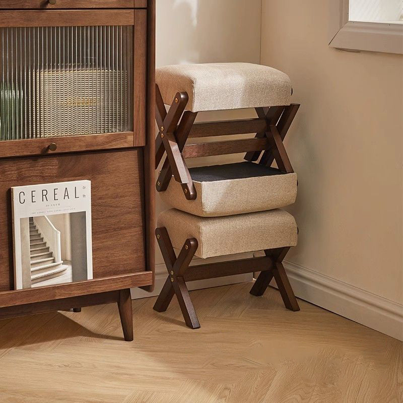 Chinese Rectangular Wood Fabric Backless Armless Chair