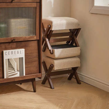 Chinese Rectangular Wood Fabric Backless Armless Chair