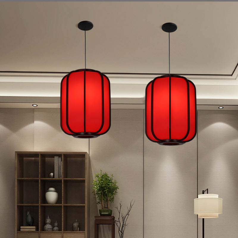 Modern Chinese Faux Sheepskin Wooden Lantern Pendant — Yellow / 110V-120V For US/CA