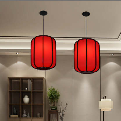 Modern Chinese Faux Sheepskin Wooden Lantern Pendant — Yellow / 110V-120V For US/CA