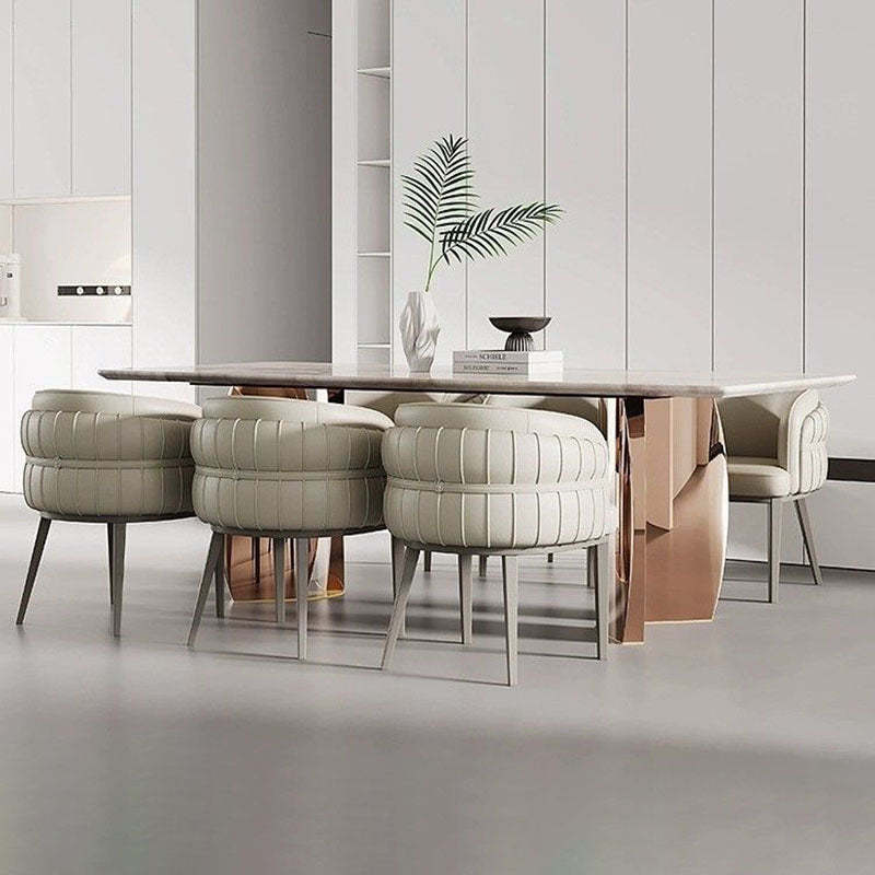 Modern Round Upholstered Leather Steel Dining Chair