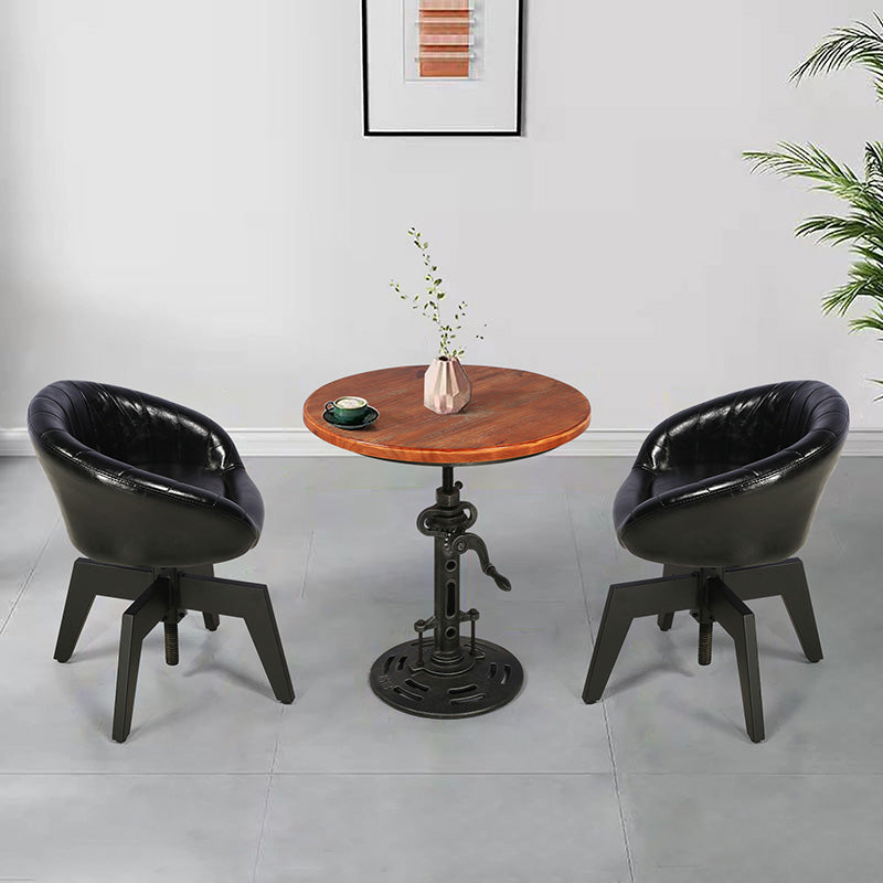 Retro Arc Liftable PU Leather Iron Dining Chair — Black
