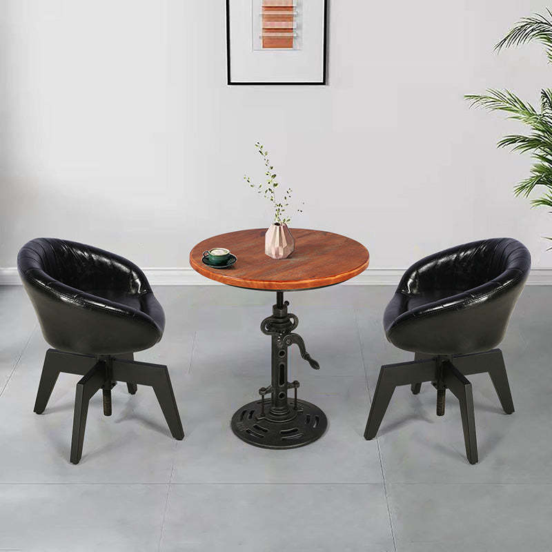 Retro Arc Liftable PU Leather Iron Dining Chair — Black