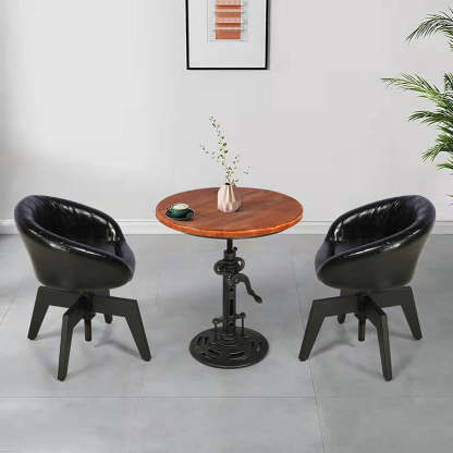 Retro Arc Liftable PU Leather Iron Dining Chair — Black
