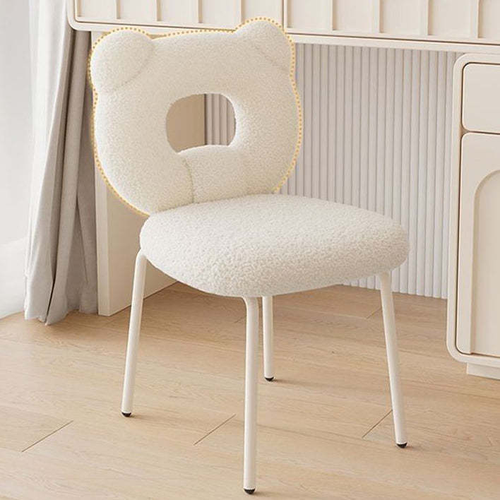 Minimalist Bear Lambswool Fabric Vanity Stool — White