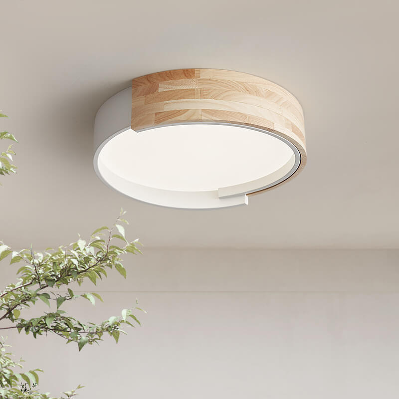 Nordic Half Round Wooden LED Flush Mount Light