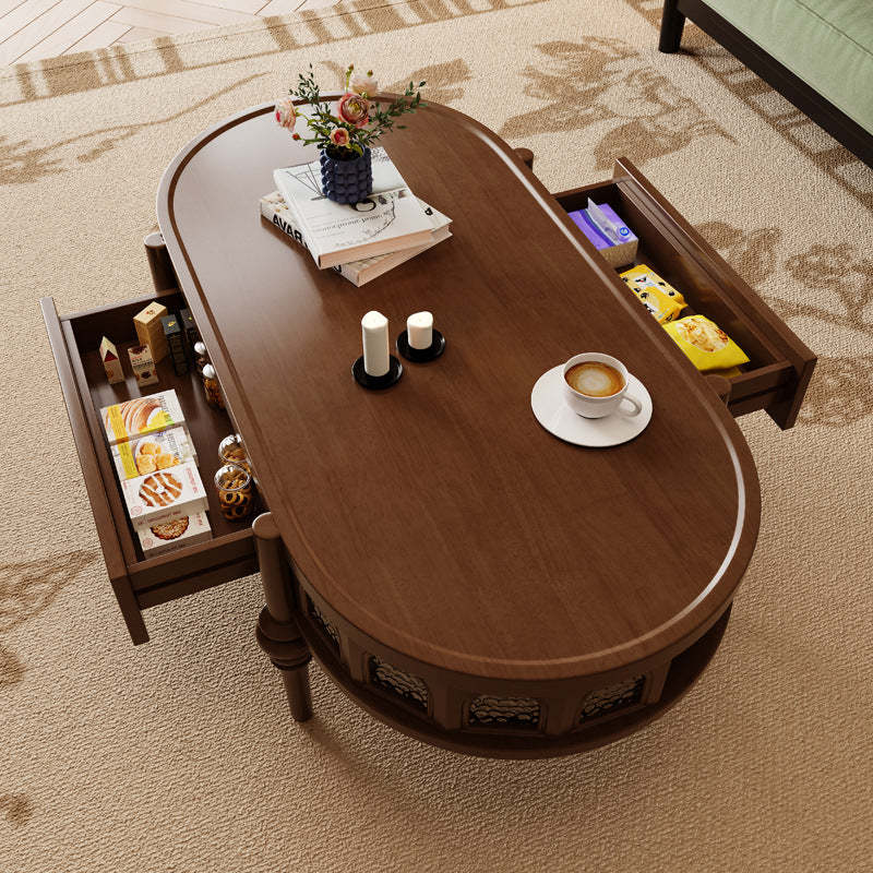 Retro Elliptical Ripple Glass Wood Coffee Table