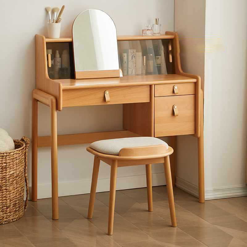 Japanese Arc Fabric Wood Vanity Stool — Walnut Color