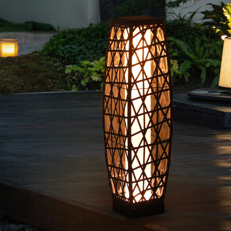 Minimalist Solar Iron Rattan Woven LED Floor Lamp