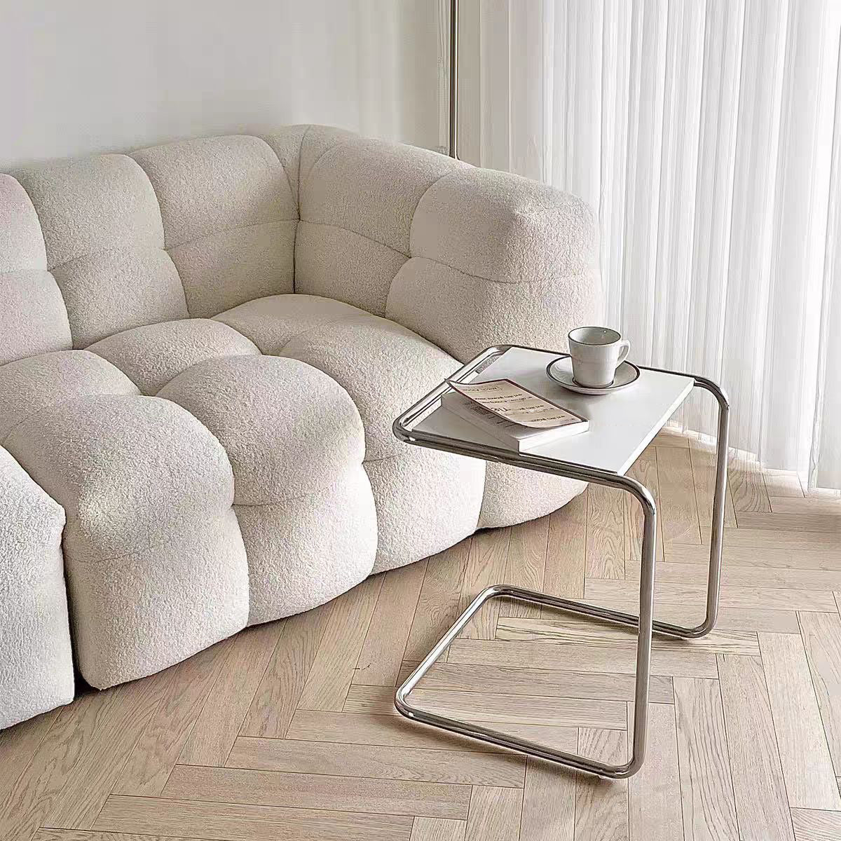 Minimalist C-Shape Wood Steel End Table
