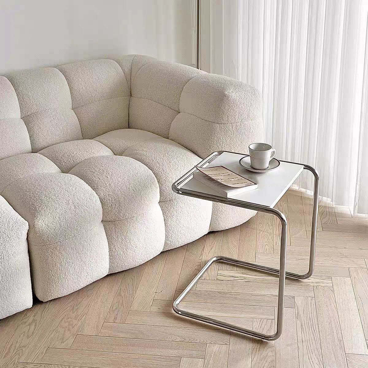 Wood steel wood end c-shape end & side tables - minimalist