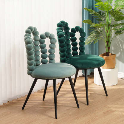 Contemporary Velvet Bead String Trapezoidal Vanity Stool