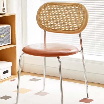Vintage Wood Metal Leather Dining Chair