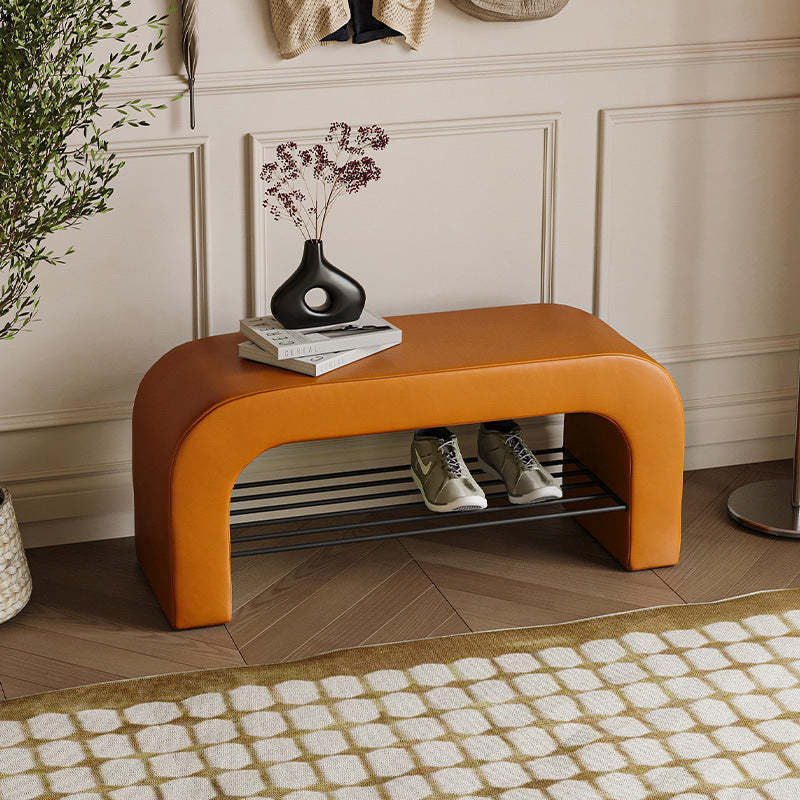Minimalist Lambswool PU Leather Iron 1-Shelf Storage Bench