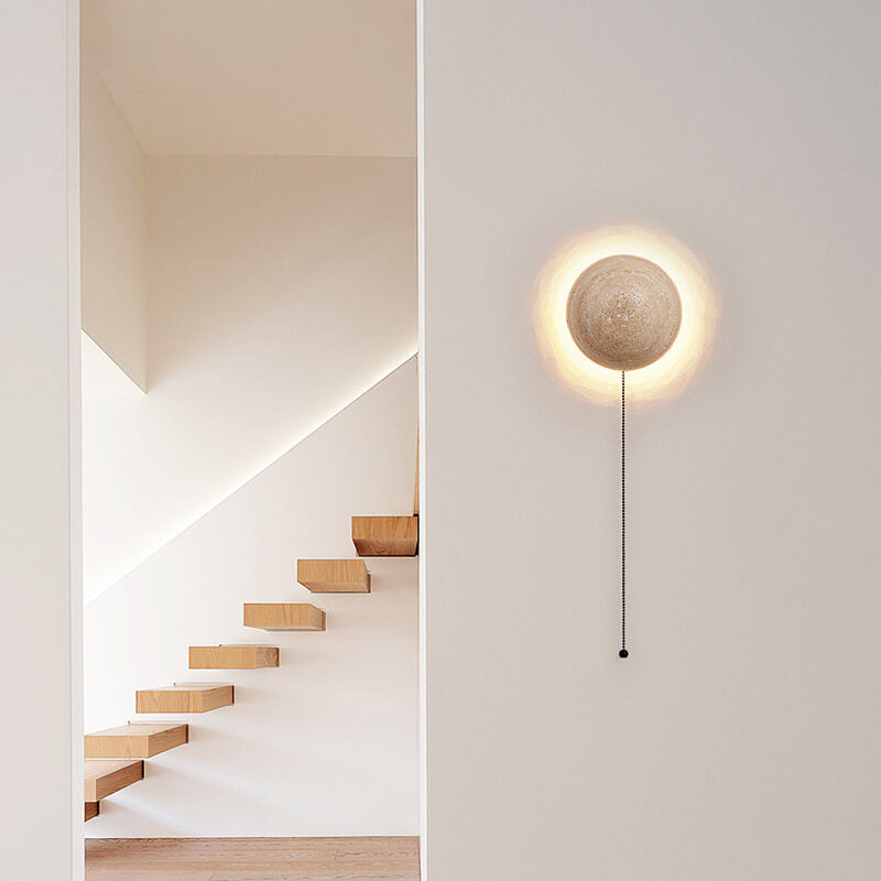 Yellow stone wabi-sabi travertine wall sconces - minimalist — Warm White (3000K) / Without Switch / 220V-240V (UK/AU