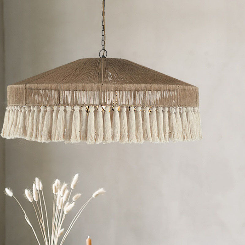 Contemporary Boho Linen Rope Tassel Pendant Light — 220V-240V For UK/AU
