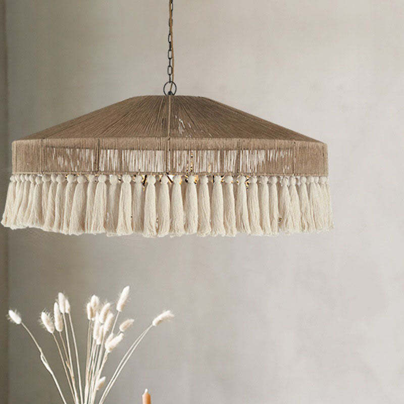 Contemporary Boho Linen Rope Tassel Pendant Light — 220V-240V For UK/AU