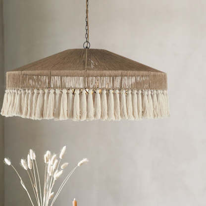 Contemporary Boho Linen Rope Tassel Pendant Light — 220V-240V For UK/AU