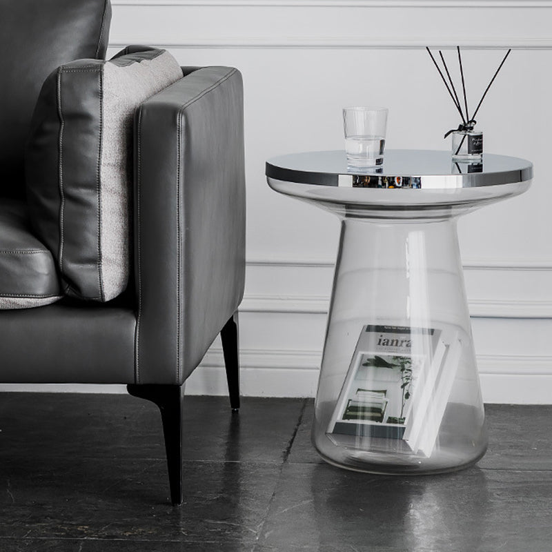 Contemporary Glass Metal Round Coffee Table 1-Cabinet — Bule