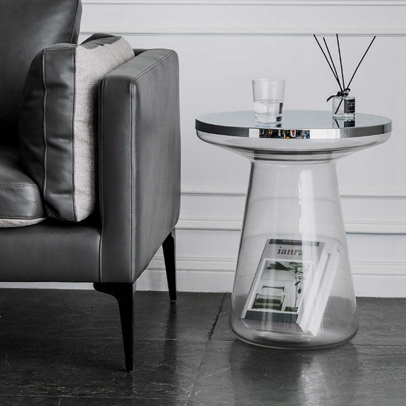 Contemporary Glass Metal Round Coffee Table 1-Cabinet — Bule