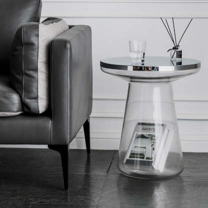 Contemporary Glass Metal Round Coffee Table 1-Cabinet — Bule