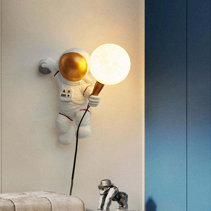 Contemporary Cartoon Astronaut Resin Sconce